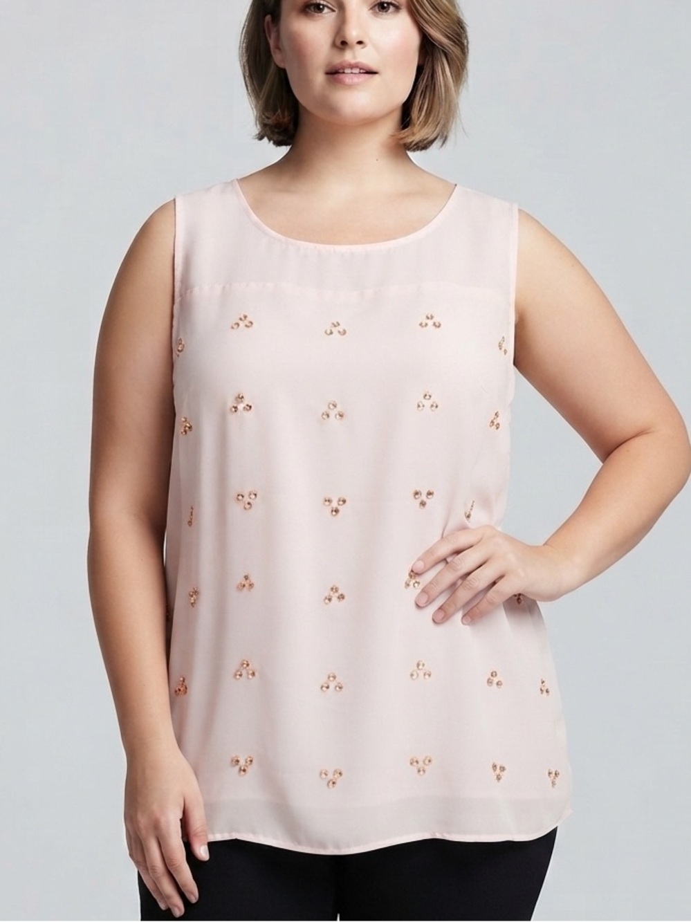 REITMANS Sleeveless Light Pink Embellished Chiffon Top Tulip Back size 18